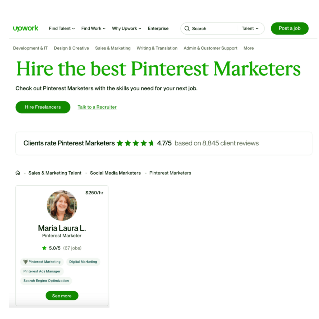 Los mejores marketeros de Pinterest 2025 según Upwork